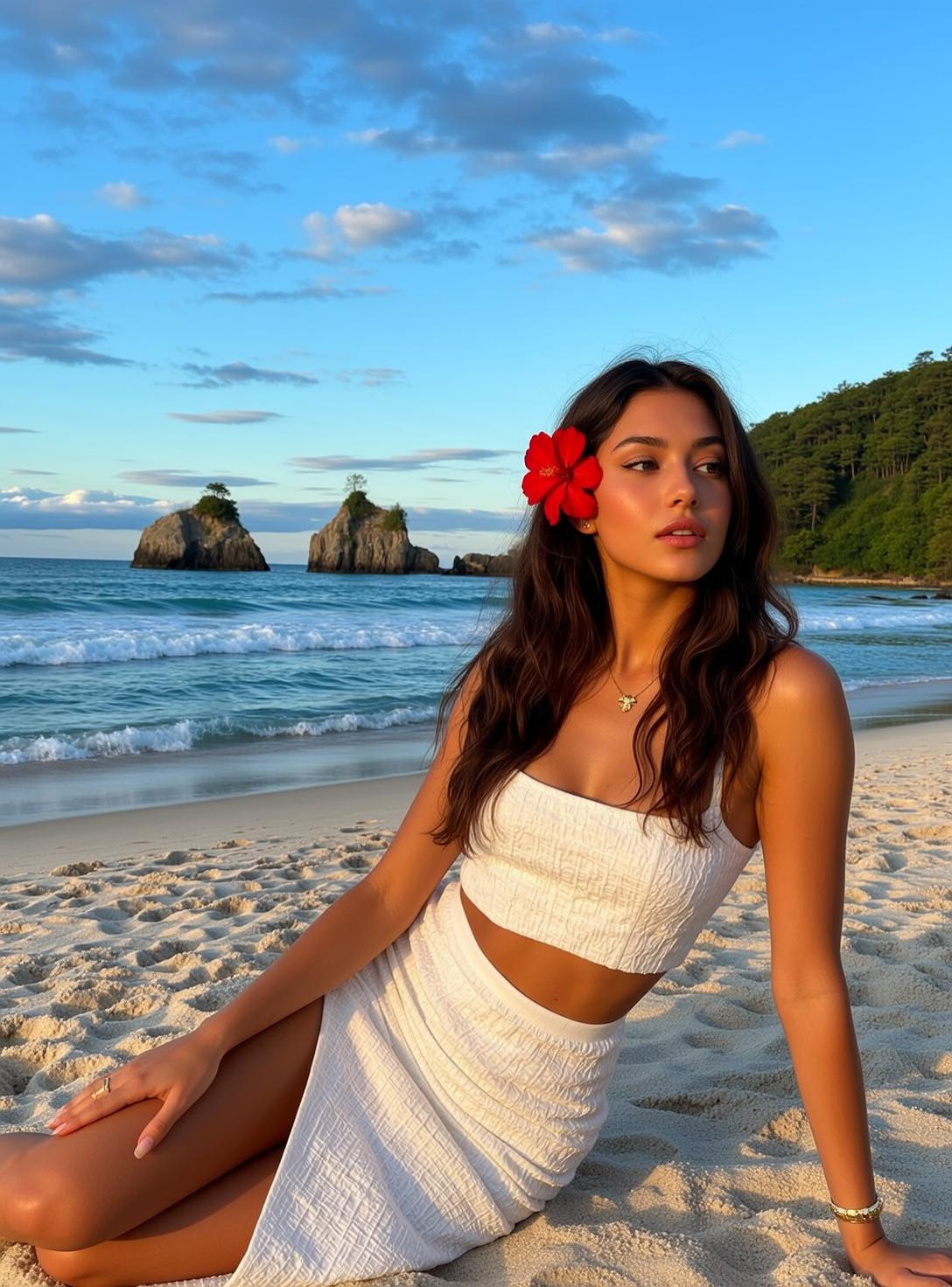 Vacation Young Long Dark Brown Wavy Tanned