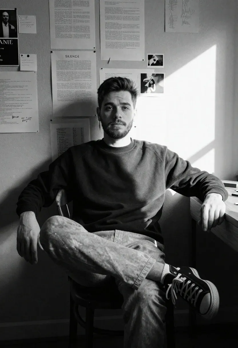 Young Man With Short Hair And Light Beard Sits Casually