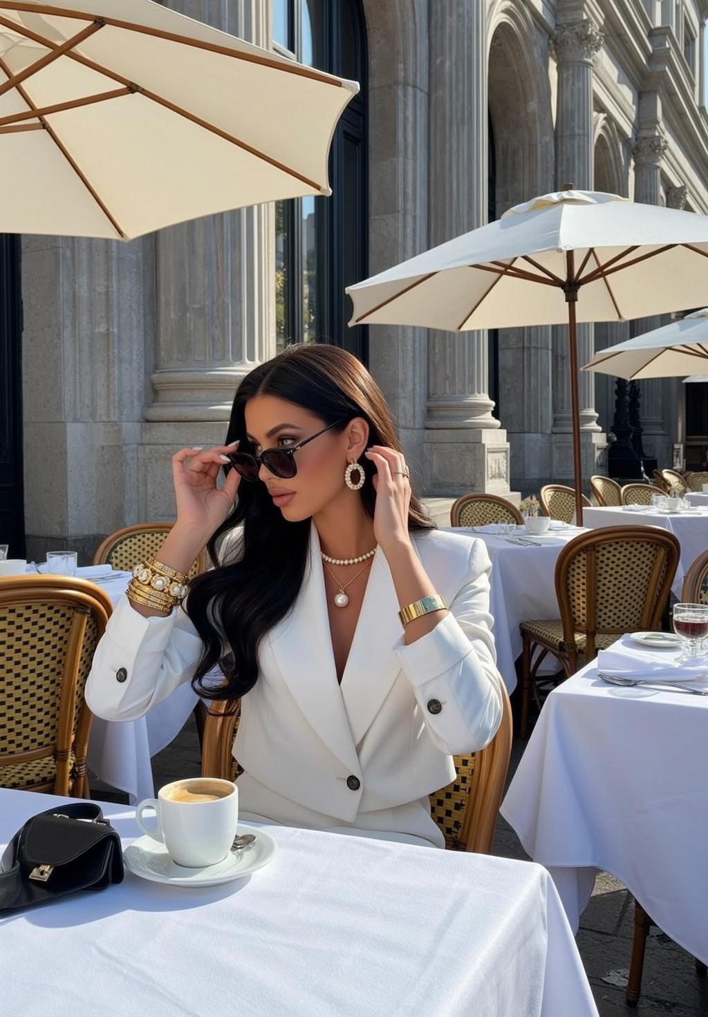 Luxury Long Dark Wavy Fair White Blazer