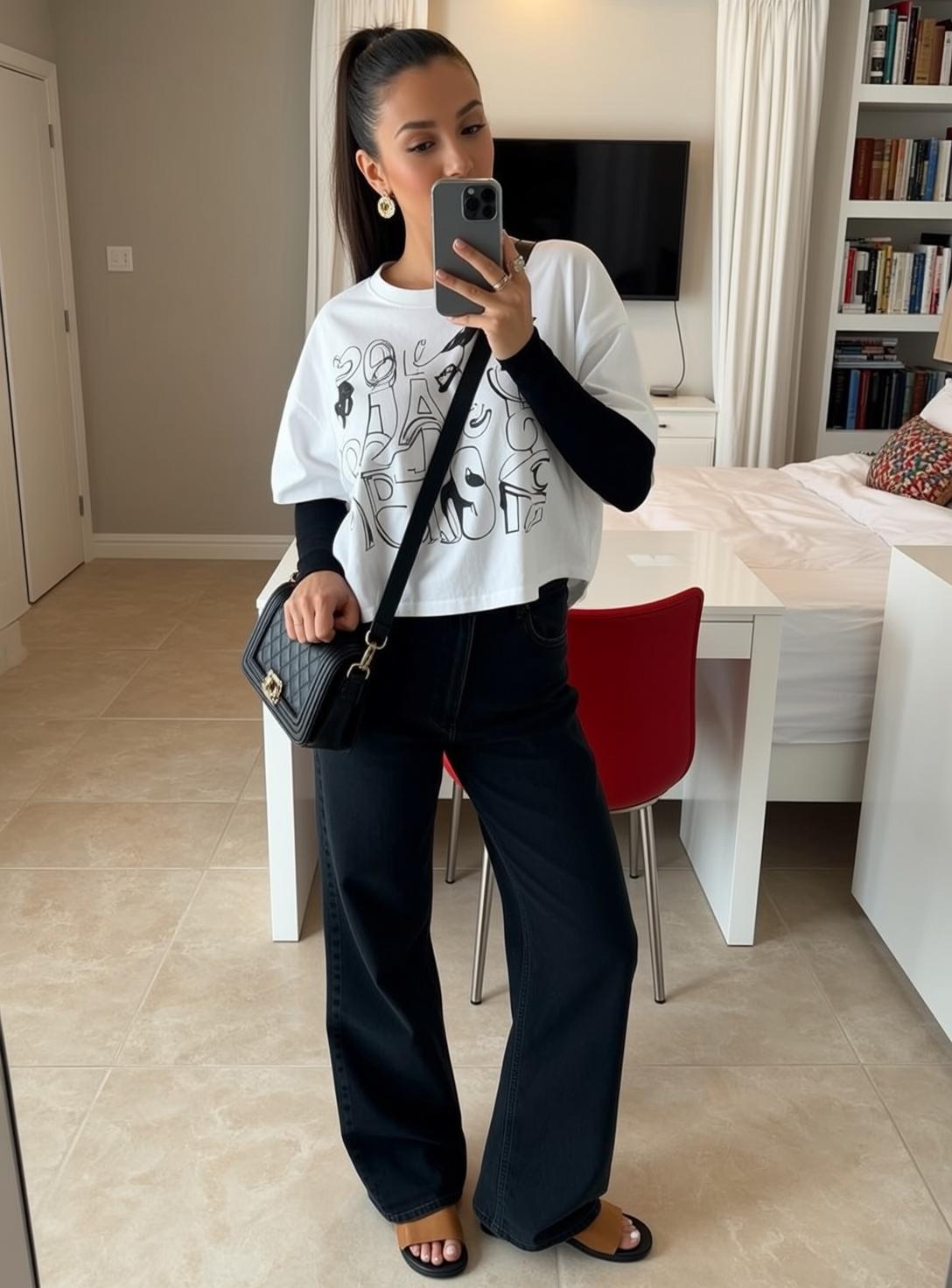 White Graphic Tee Black Jeans