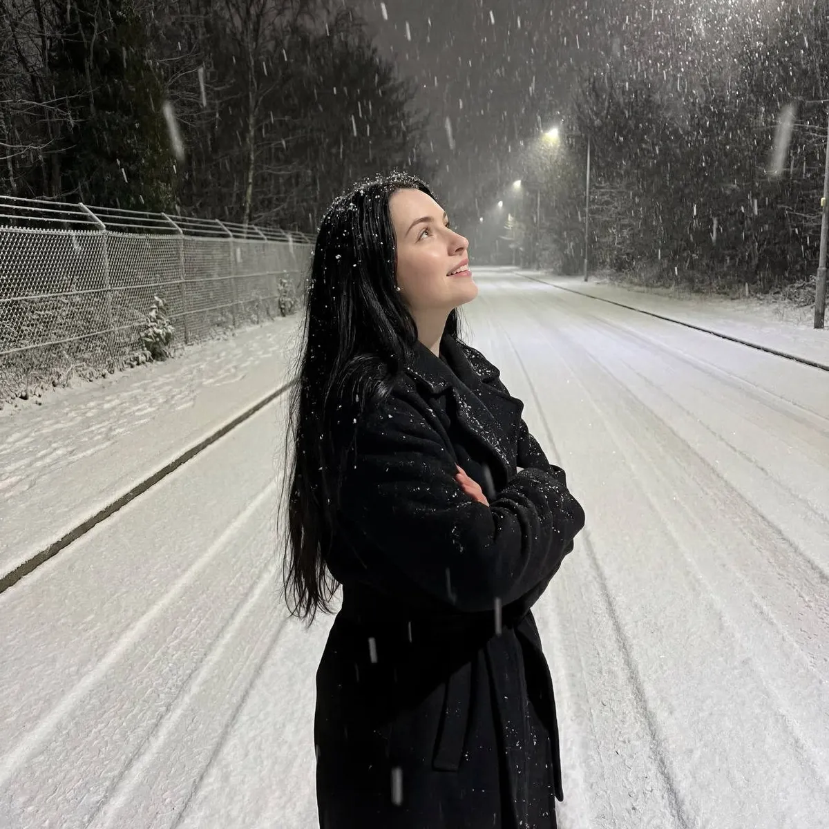 Long Coat Snowfall Night Street