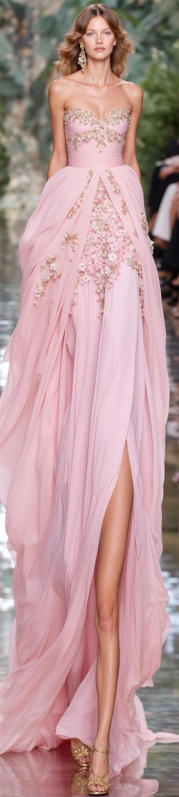 Pink Strapless Runway Gown