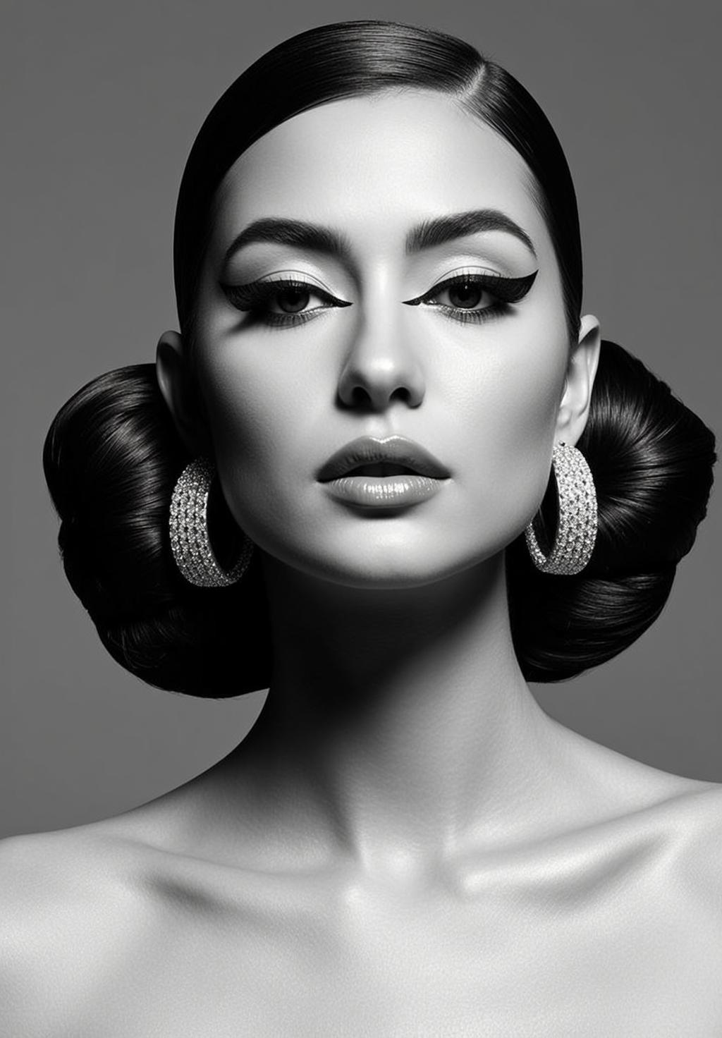 Black And White Medium Shot Portrait Woman With Flawless Porcelain