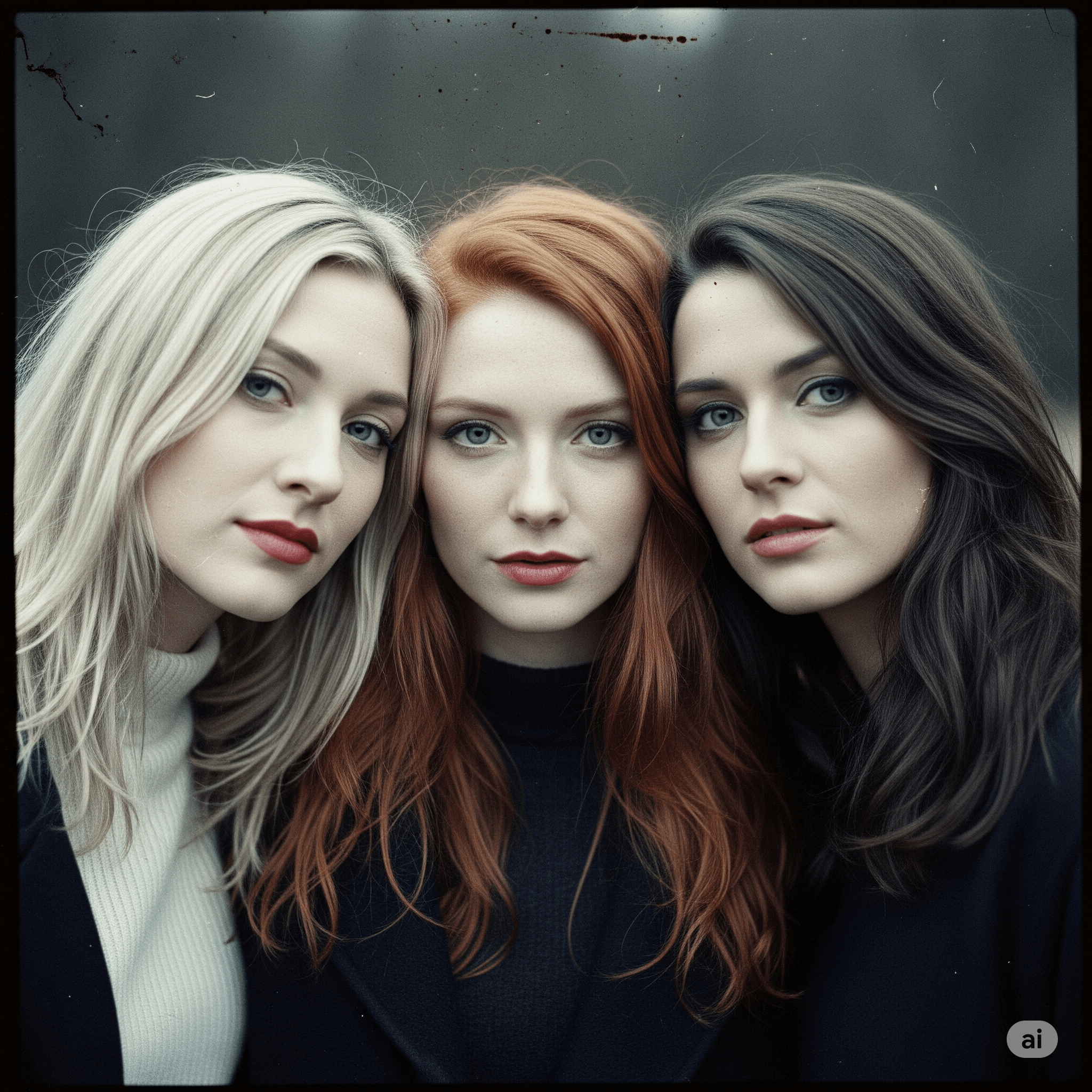 Three Women Studio Portrait Vintage Film Aesthetic