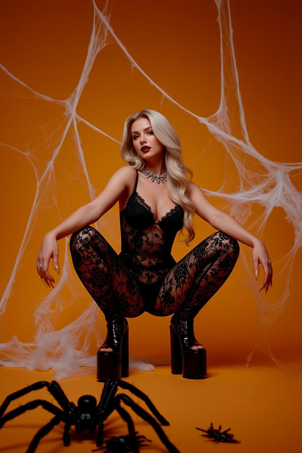 Black Lace Bodysuit Halloween Spider