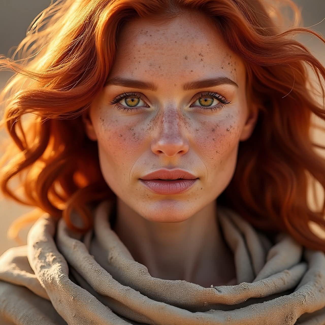 Desert Portrait Warm Golden Light Neutral Expression