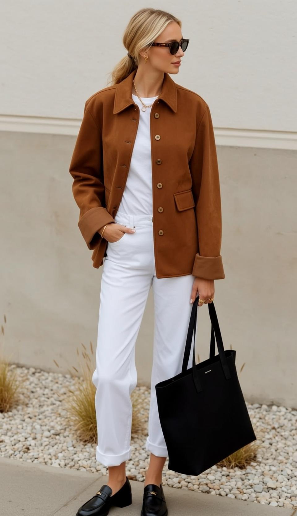 Brown Jacket White Jeans Portrait
