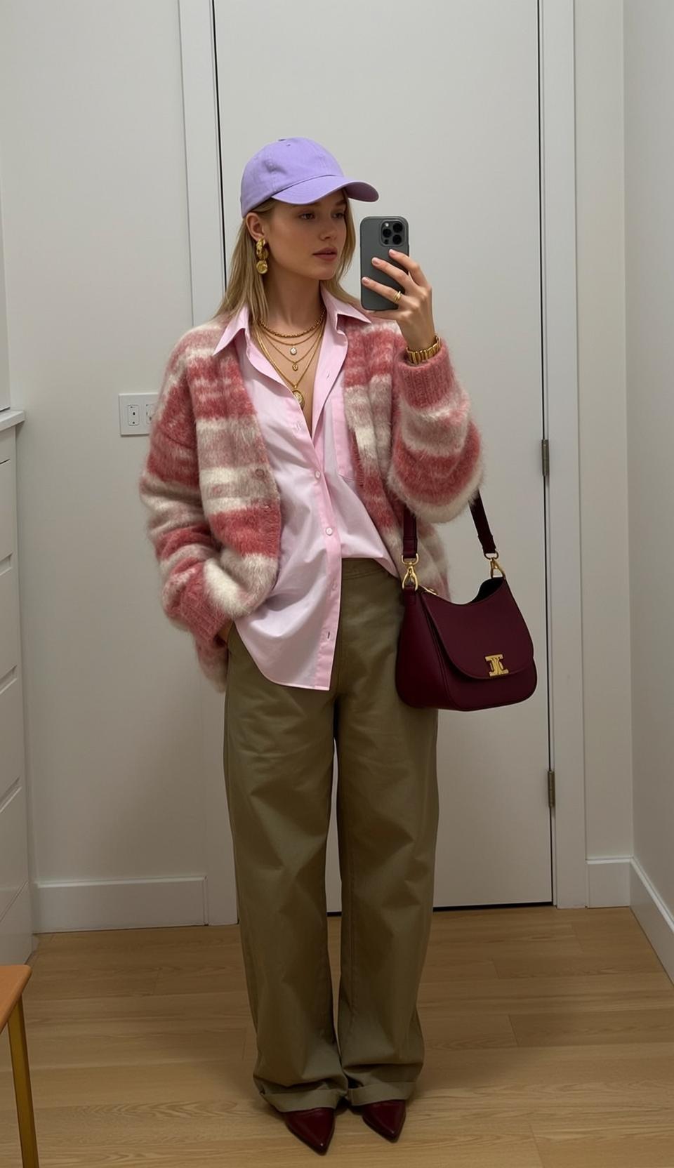 Y2k Stands Facing Holding Smartphone Her Right