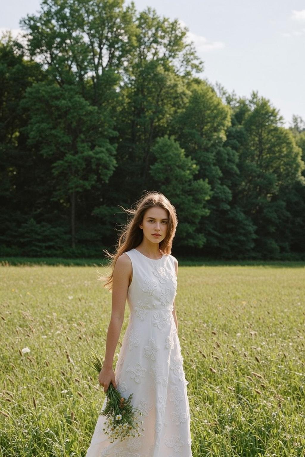 Cottagecore Stands Facing Neutral Direct Gaze Her