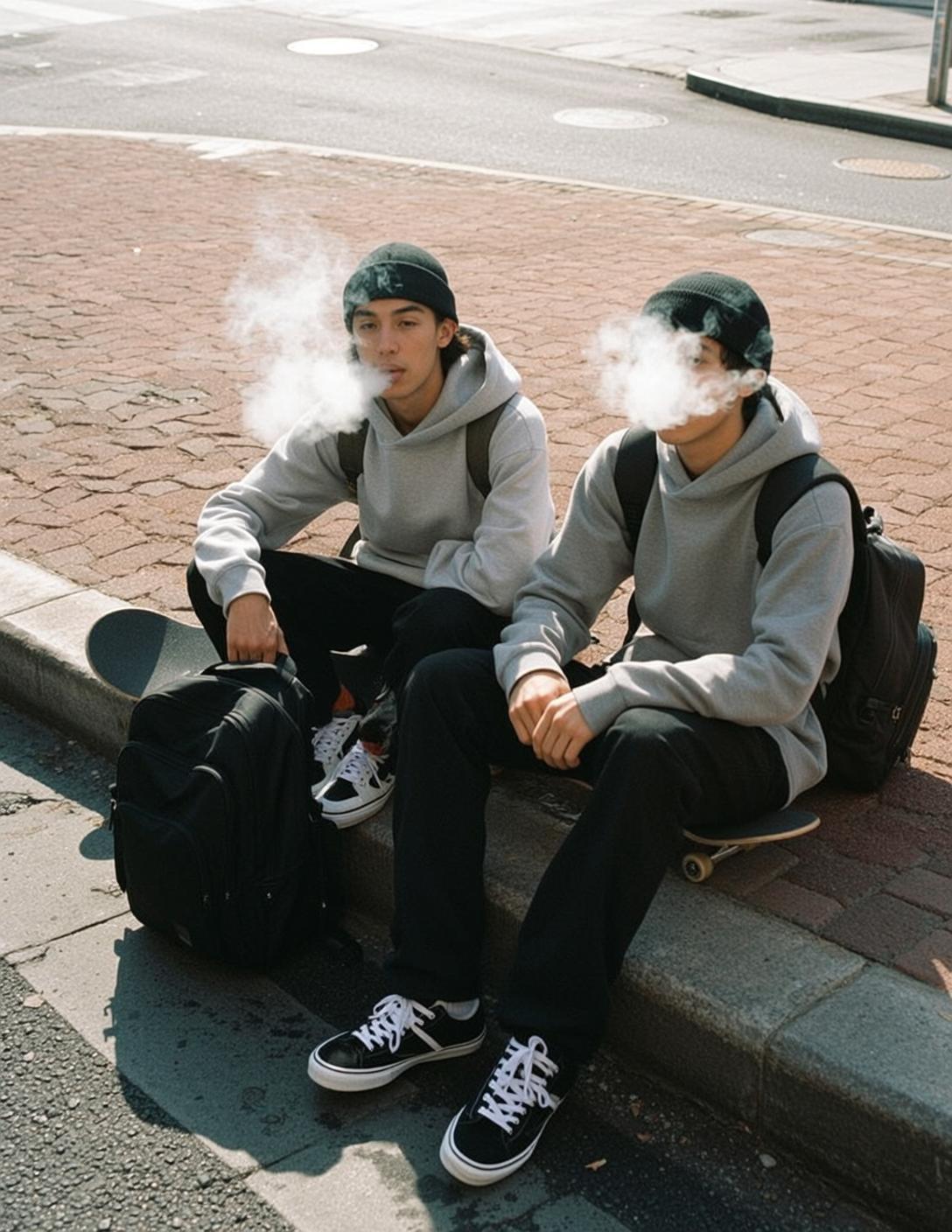 Grey Hoodie Beanie Urban Street