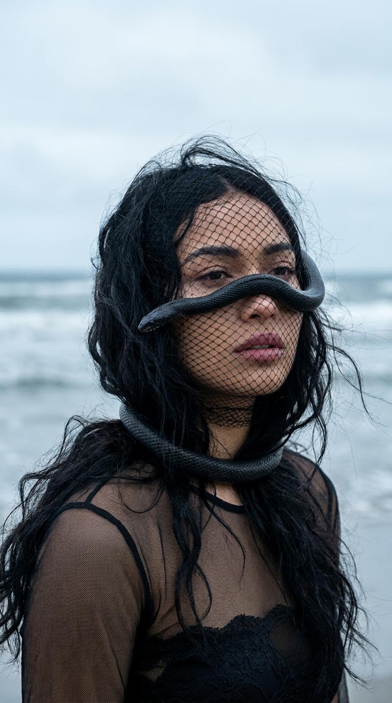 Coastal Beauty Editorial Extreme Close Portrait Overcast Beach