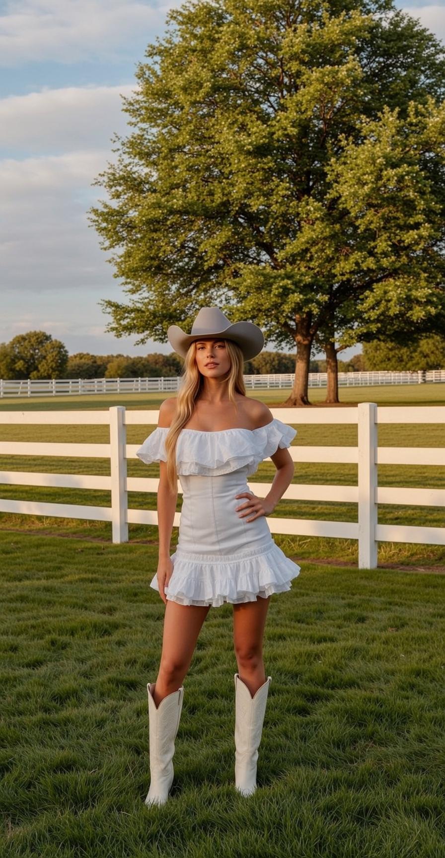 Cowgirl Stands Facing Forward Her Head Tilted