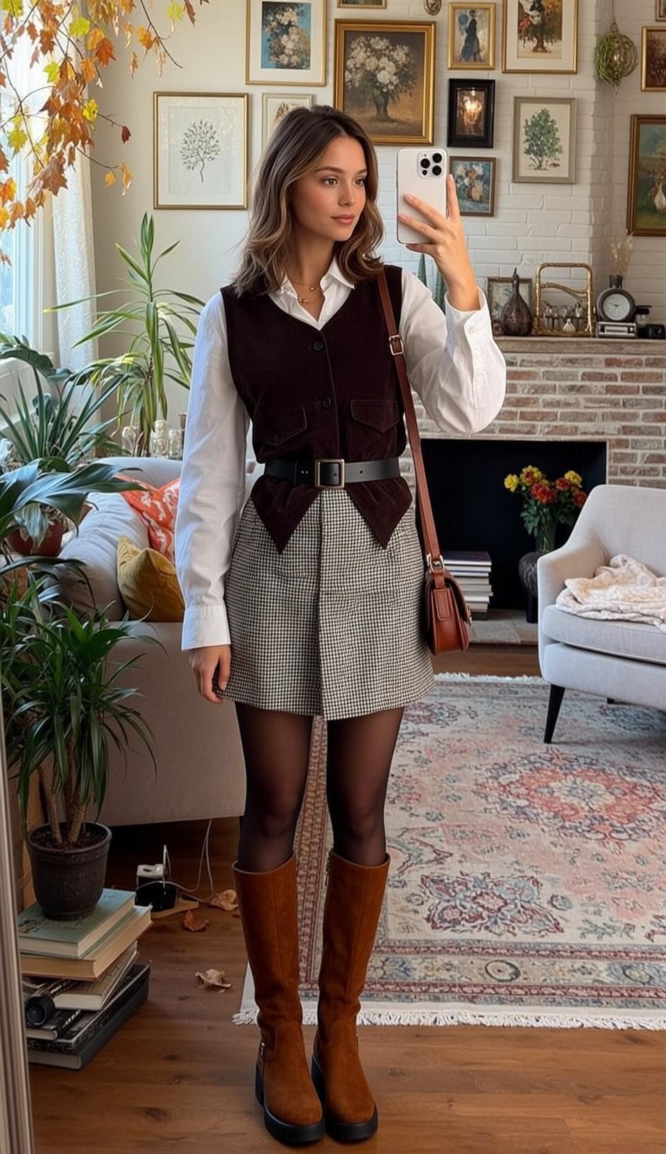 Velvet Vest Living Room Selfie