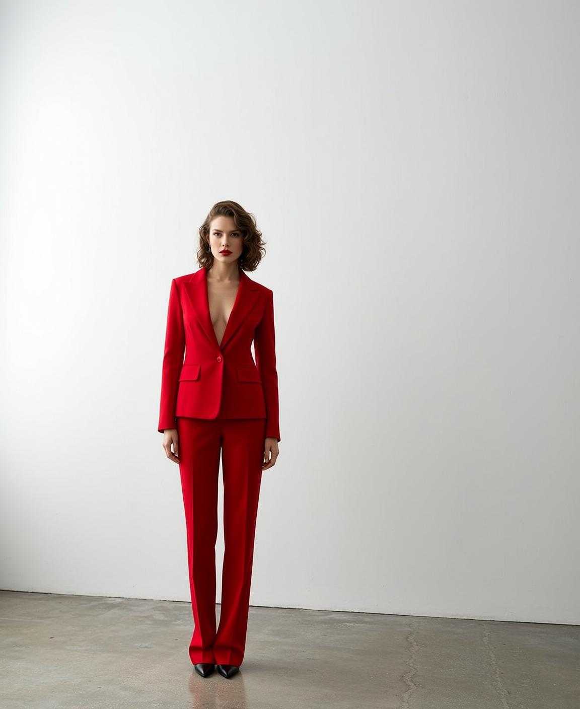 Luxury Brown Wavy Shoulder-length Fair Red Blazer