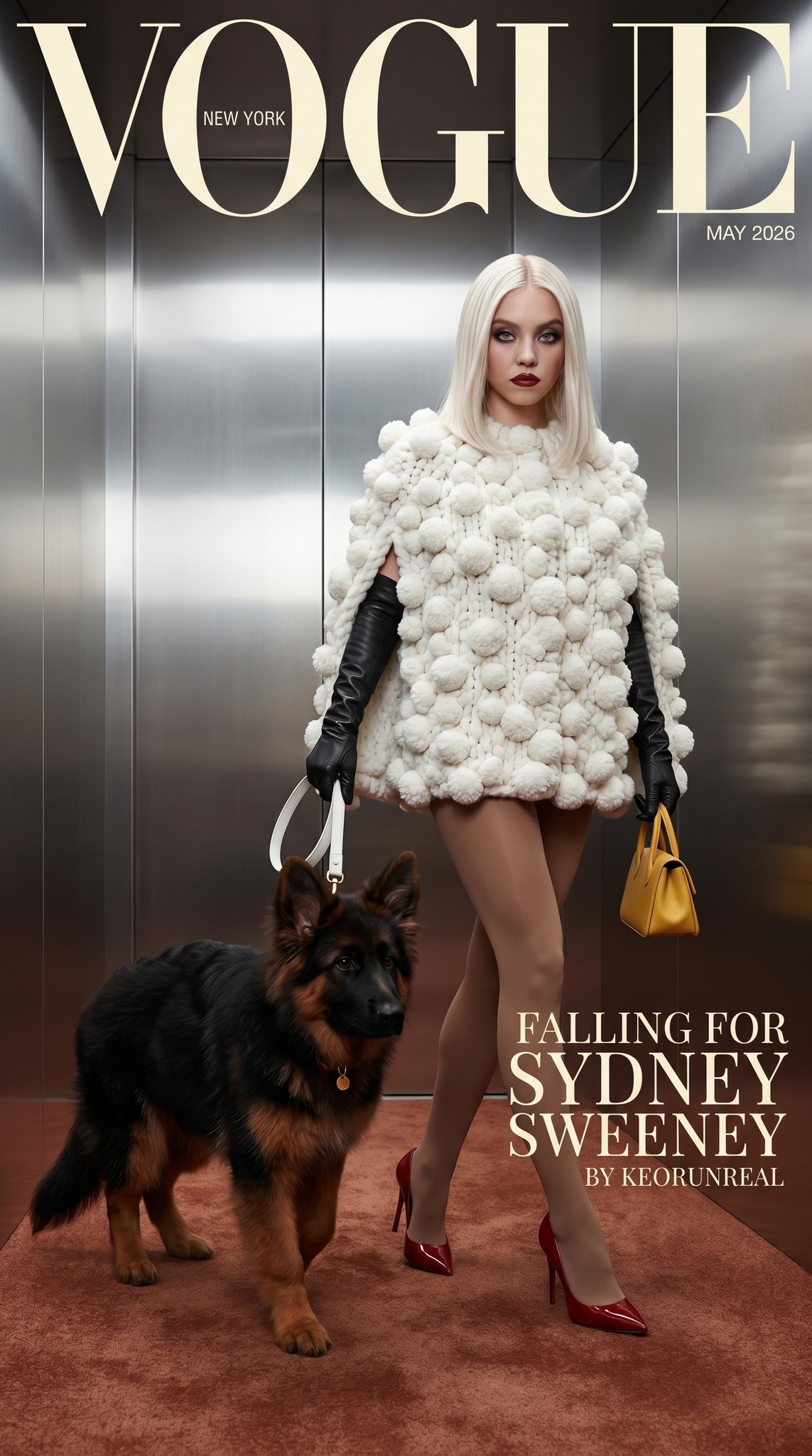 Elevator Dog Knit Poncho Red Heels Handbag