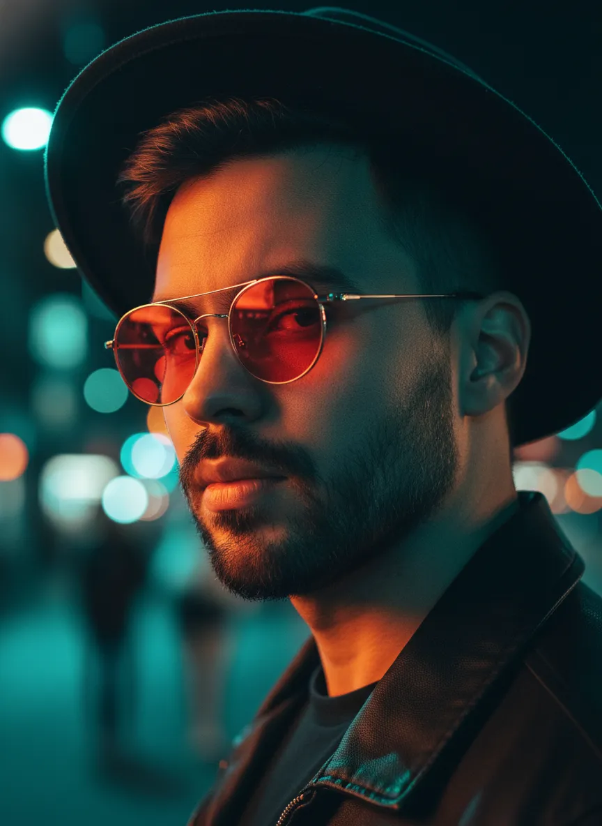 Night Portrait Red Glasses Teal Orange