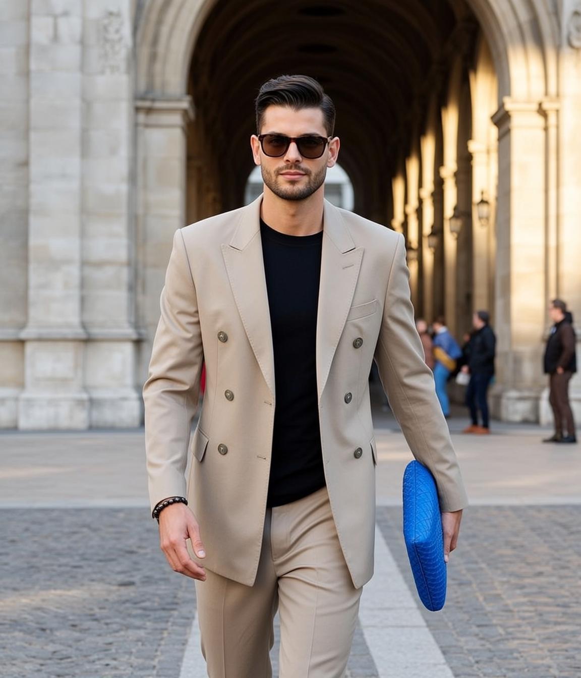 Dark Styled Light Black T-shirt Tan Suit