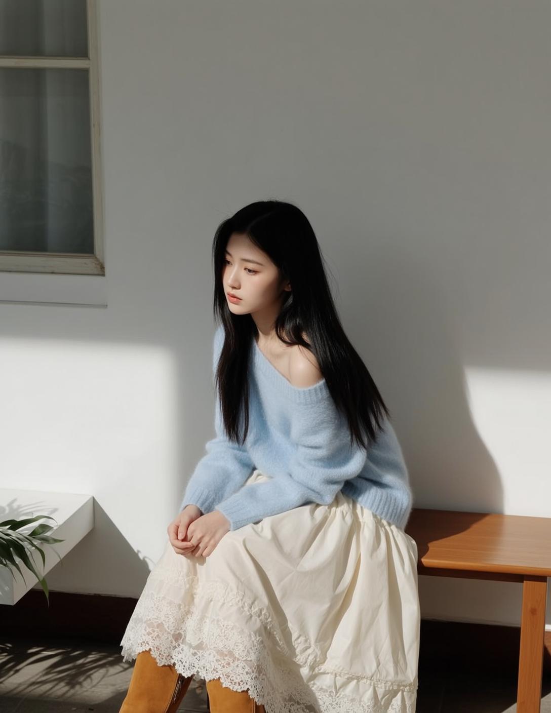 Acubi Young Long Black Straight Fair Light