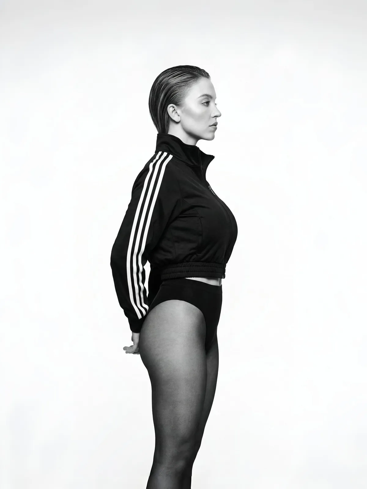 Black Tracksuit Jacket Side Profile Pose