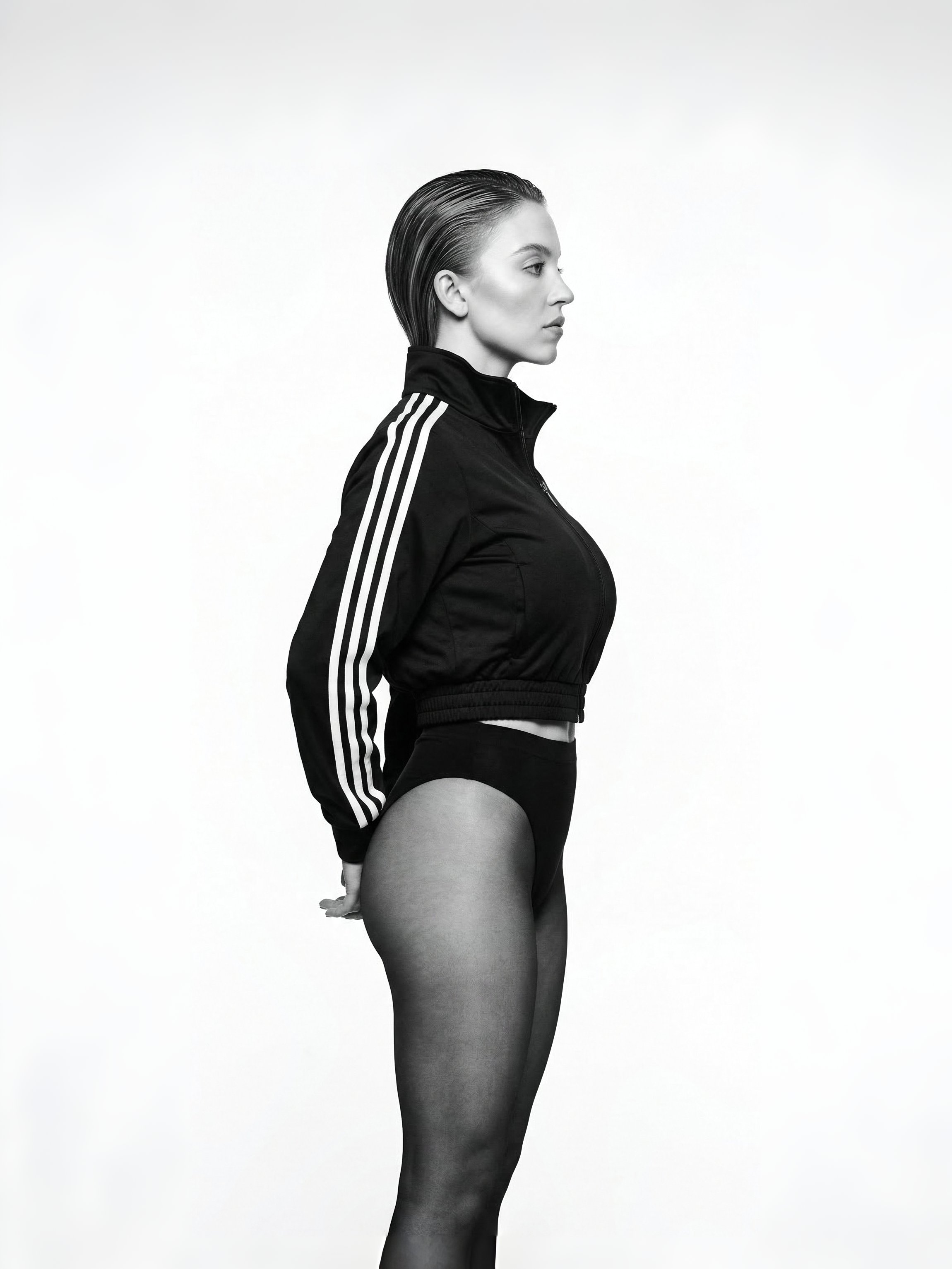 Black Tracksuit Jacket Side Profile Pose
