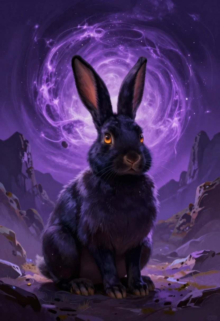 Digital Painting Mystical Black Rabbit Sitting The Center Alien Landscape reference photo