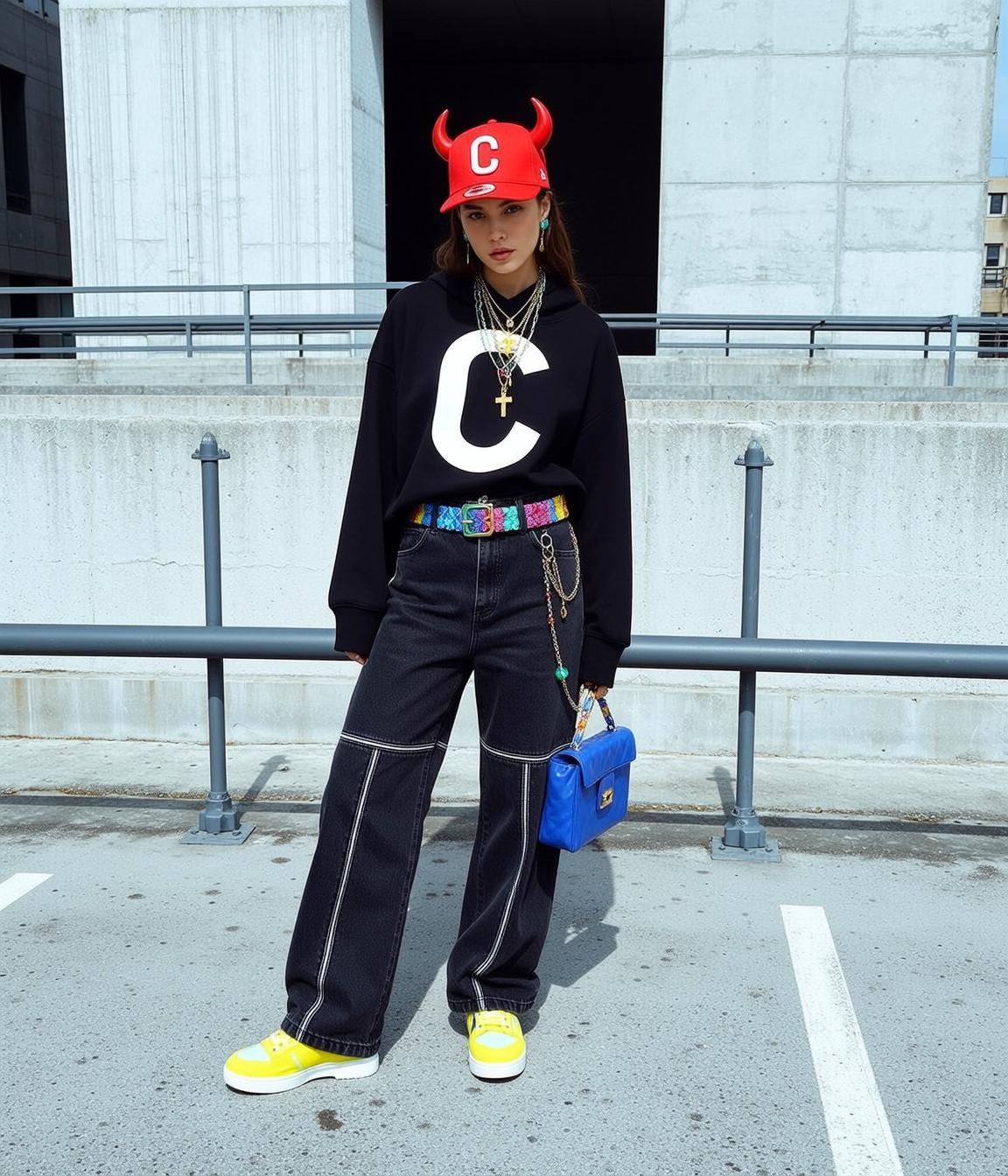 Blue Sweatshirt Yellow Sneakers