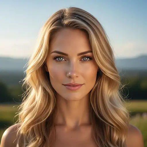 A hyper realistic portrait showcasing delicate skin texture and grey bright eyes, framed in a symmetrical composition with soft lighting.