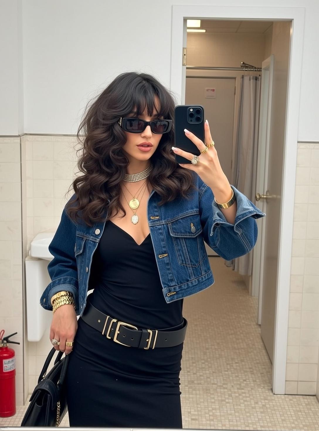 Y2k Young Long Dark Wavy Hair Bangs