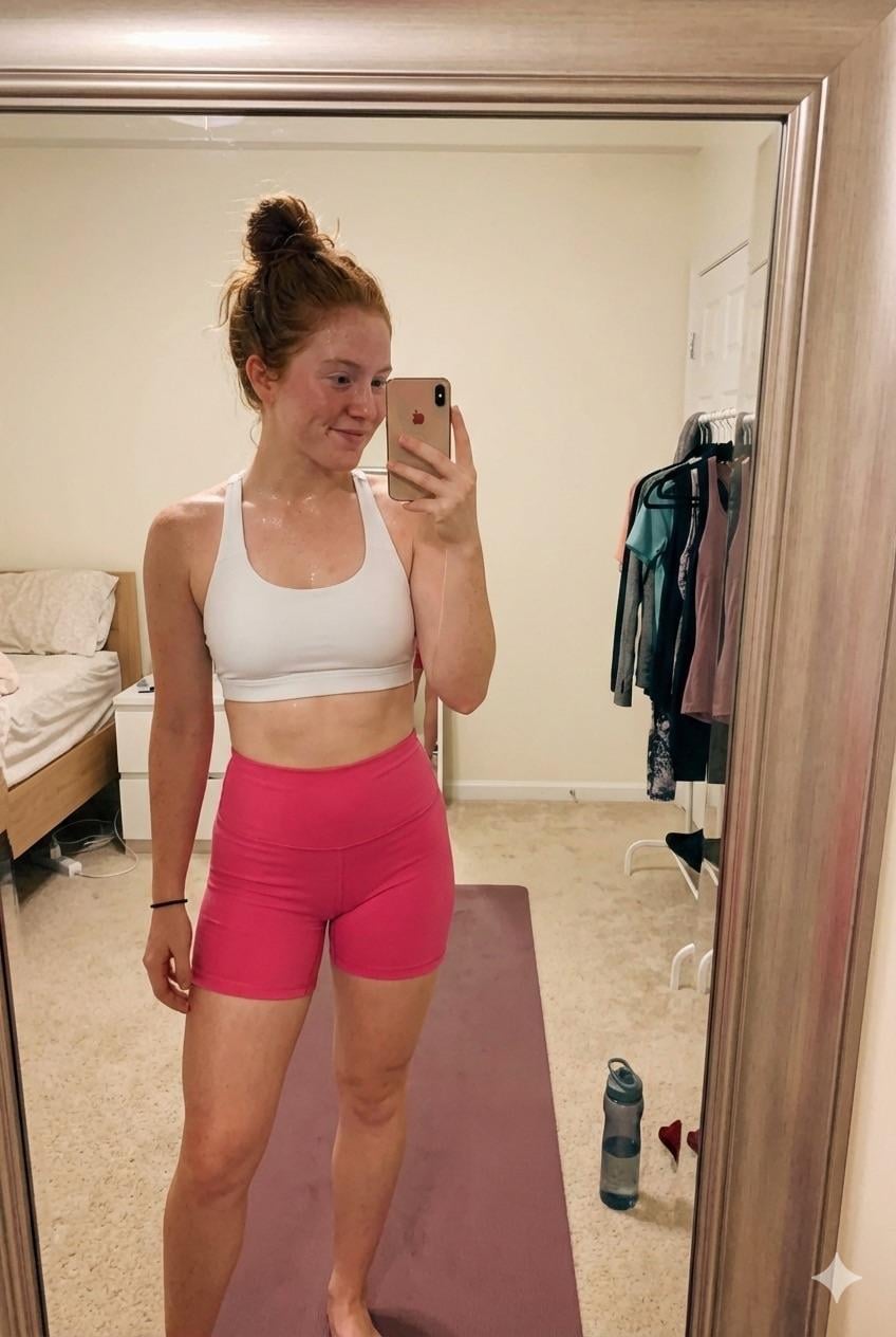 Realistic Girl Bedroom Mirror Selfie Workout reference photo