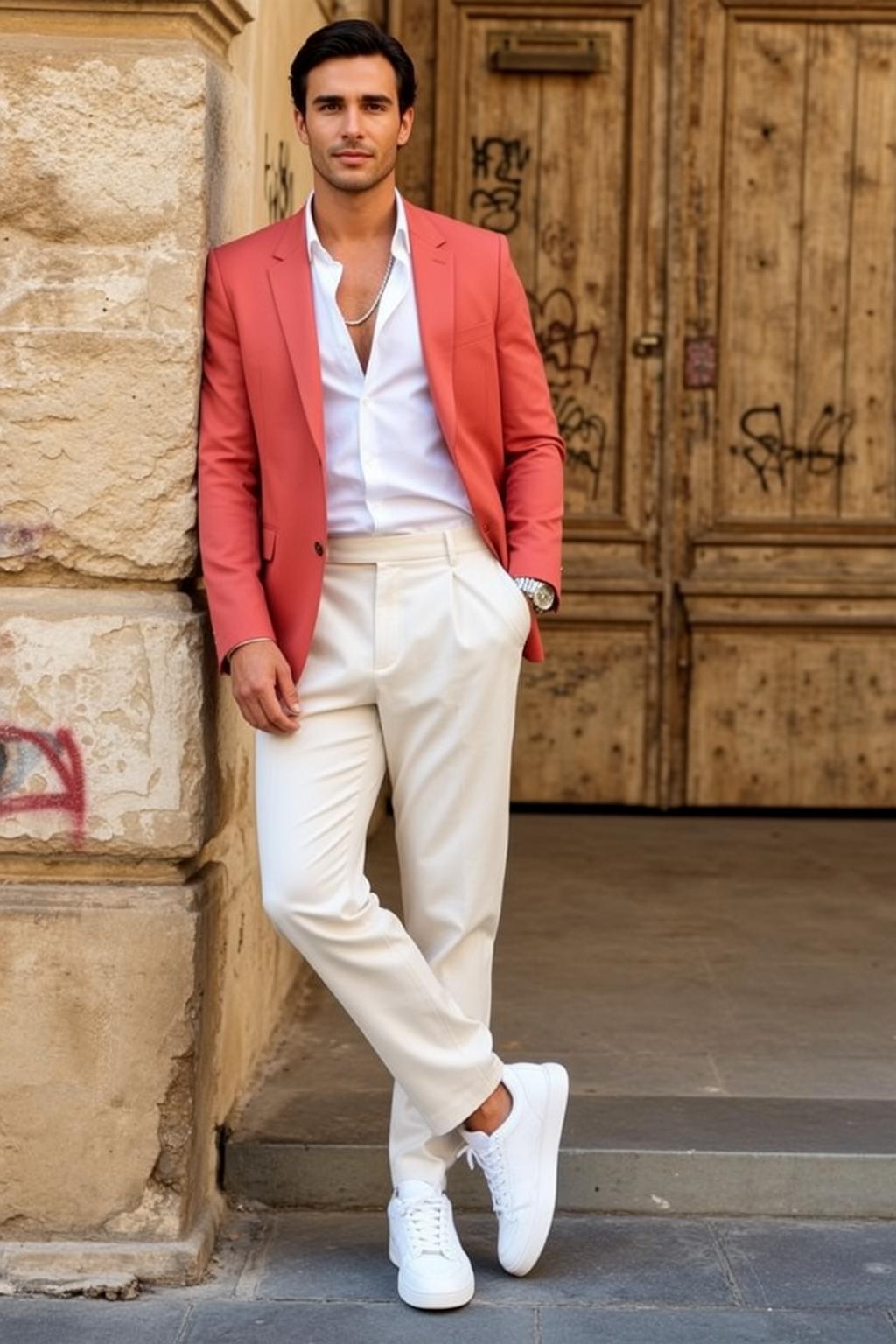 Dark Short Tan White Unbuttoned Shirt Cream
