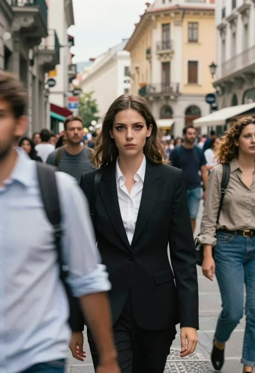 Vivid Street Photography Capturing Striking Woman The Center Bustling Crowd