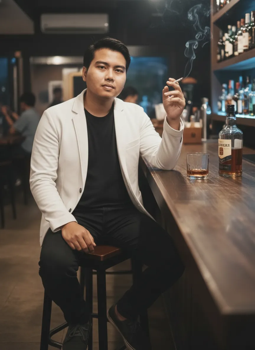 sitting at the bar enjoying a drink