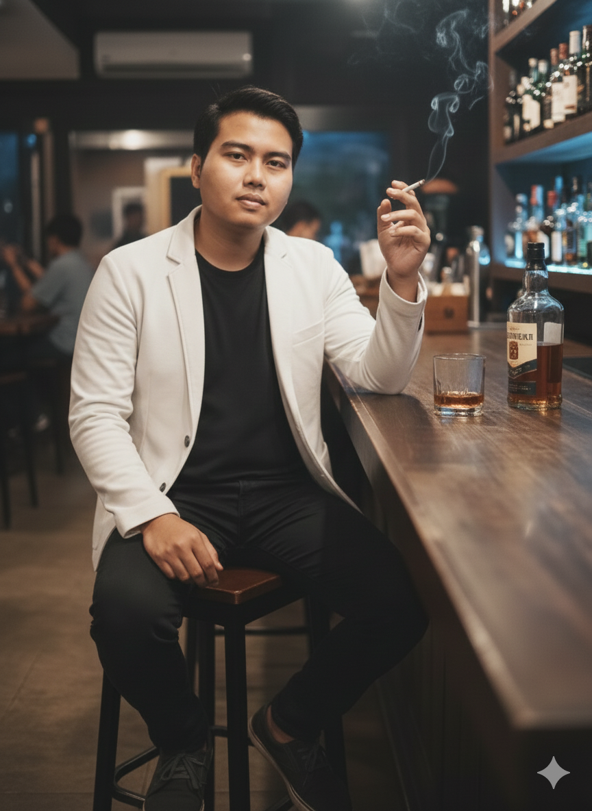 sitting at the bar enjoying a drink