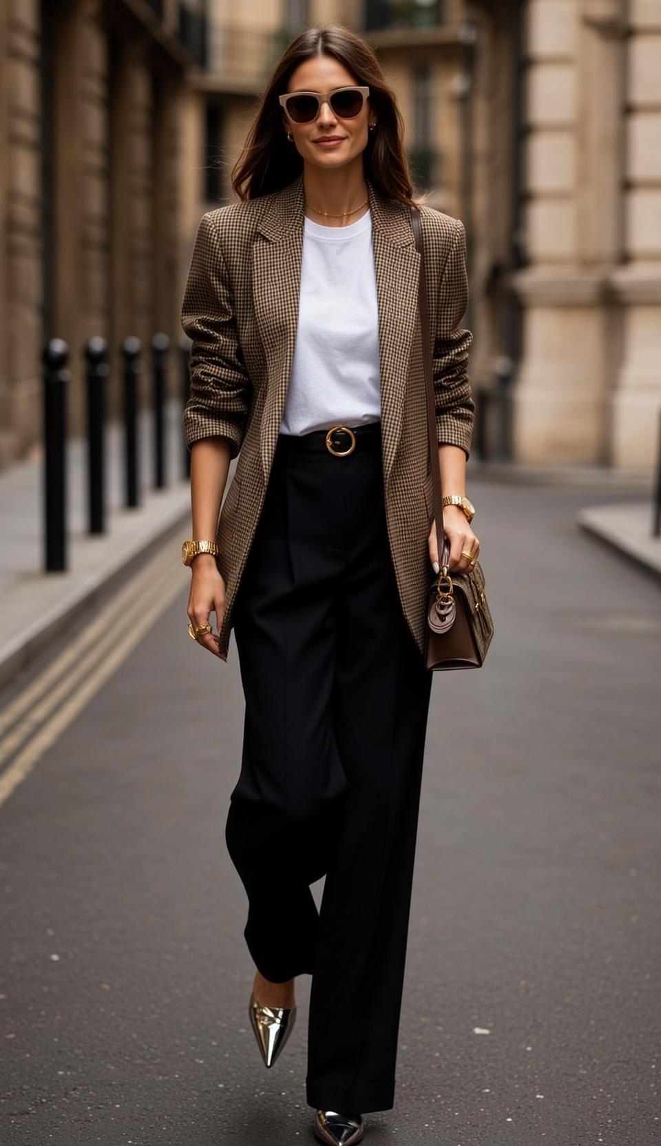Luxury Brown Long Wavy Fair White T-shirt