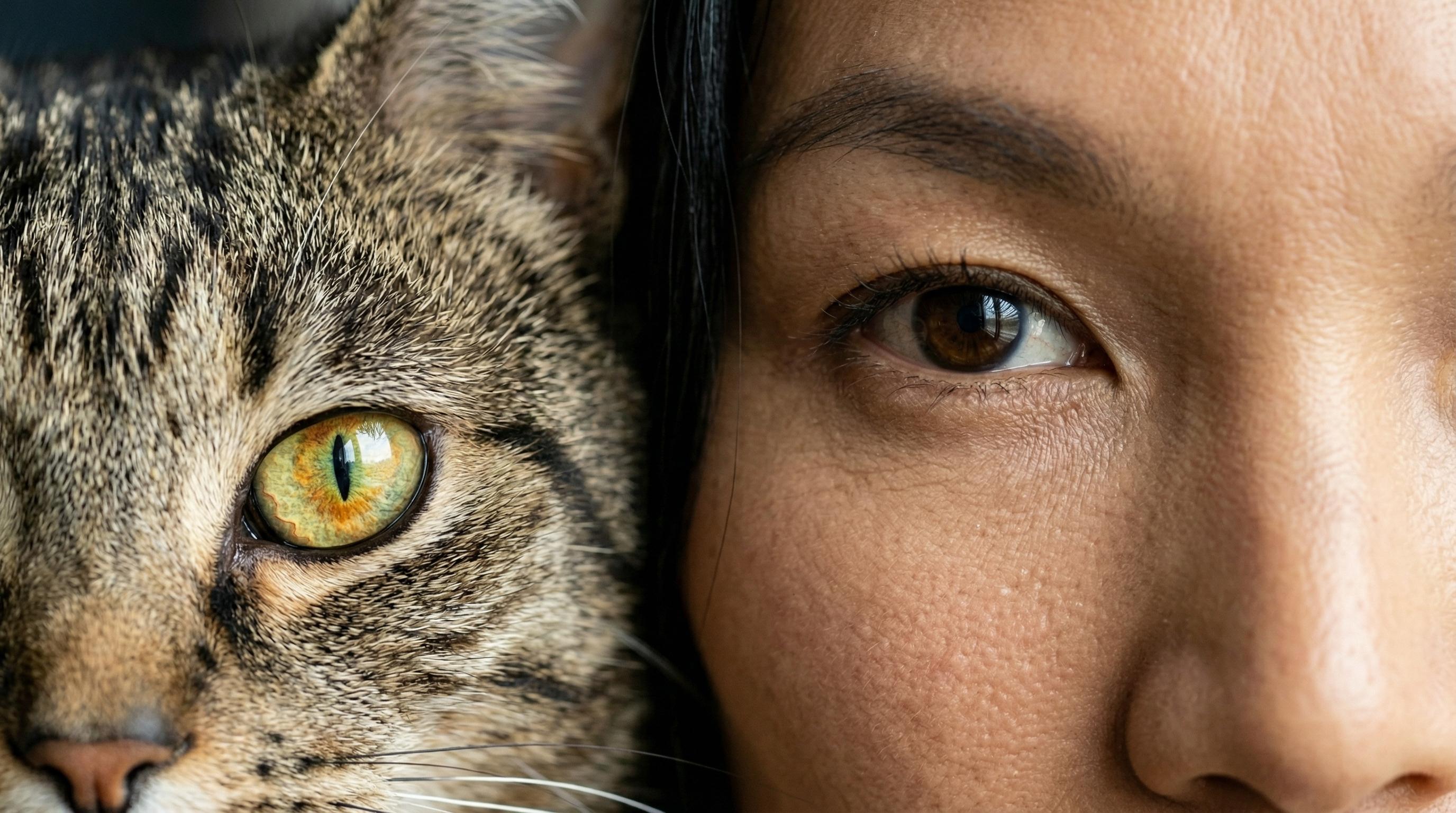 Cat And Human Faces Extreme Close Up Macro
