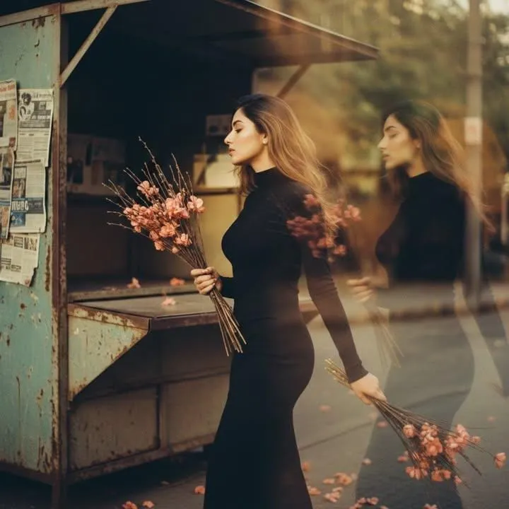 A beautiful young woman in her early 20s wears a high-necked, tight-fitting blac