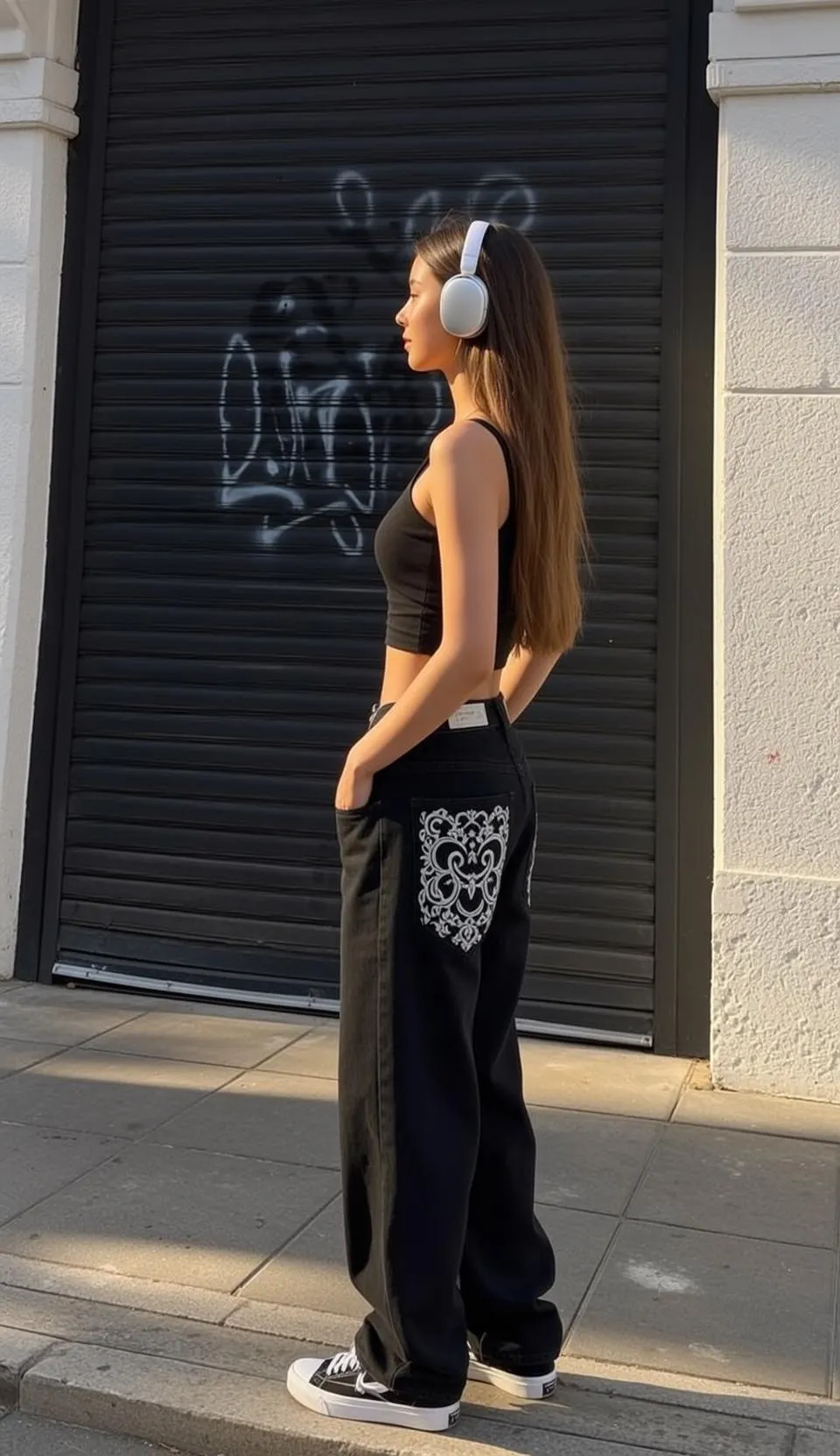 Urban Street Style Young Woman Golden Hour Candid
