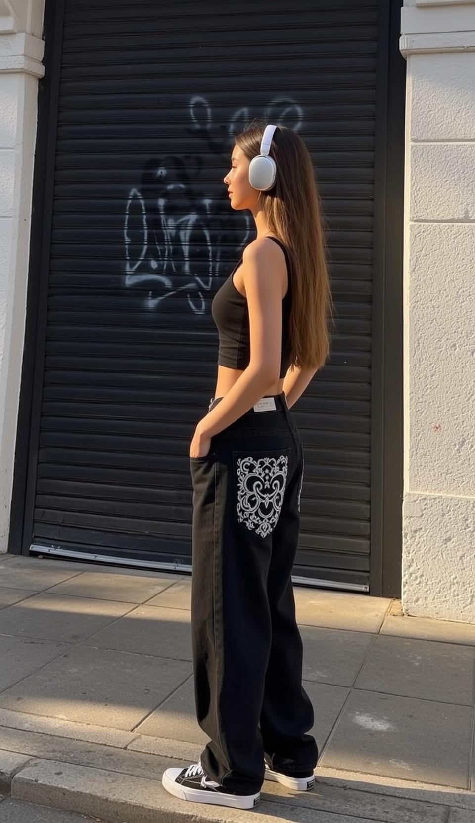 Urban Street Style Young Woman Golden Hour Candid