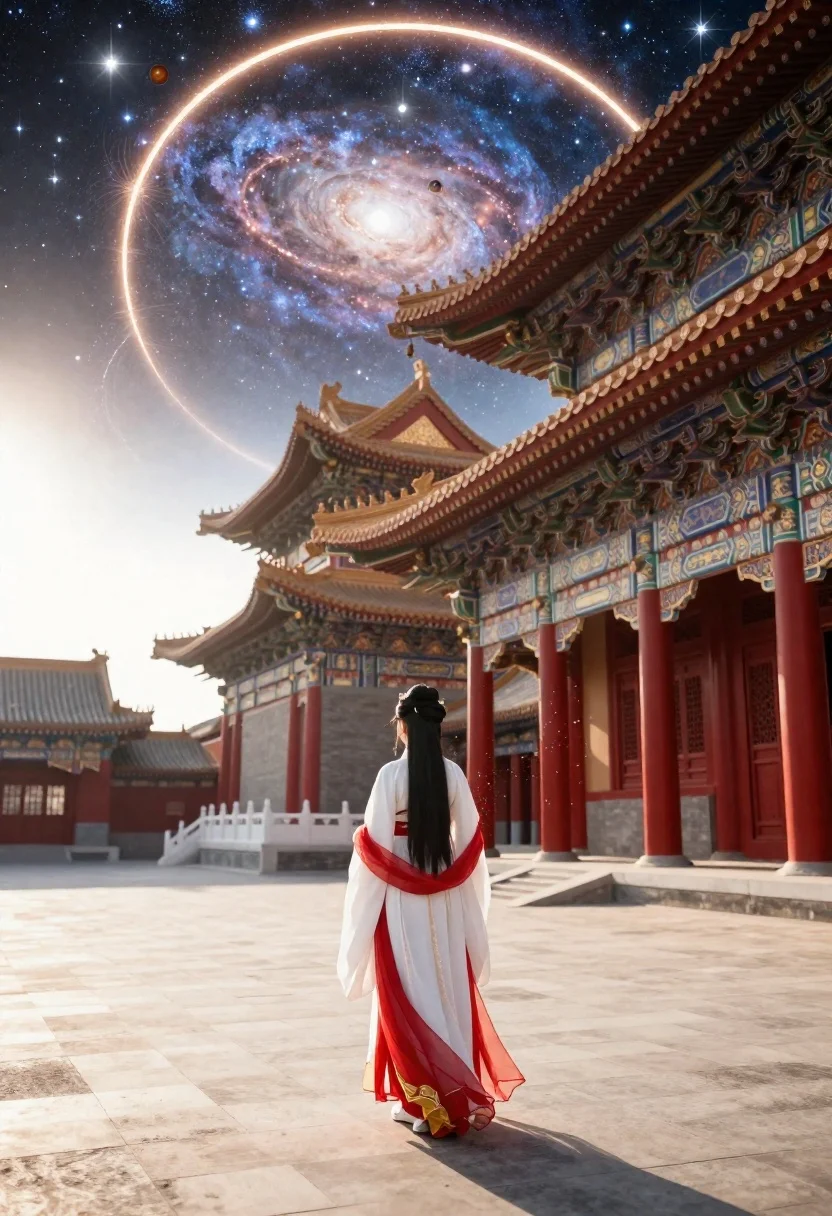 Cinematic Fantasy Scene Solitary Figure Standing Before Colossal Cosmic Portal reference photo