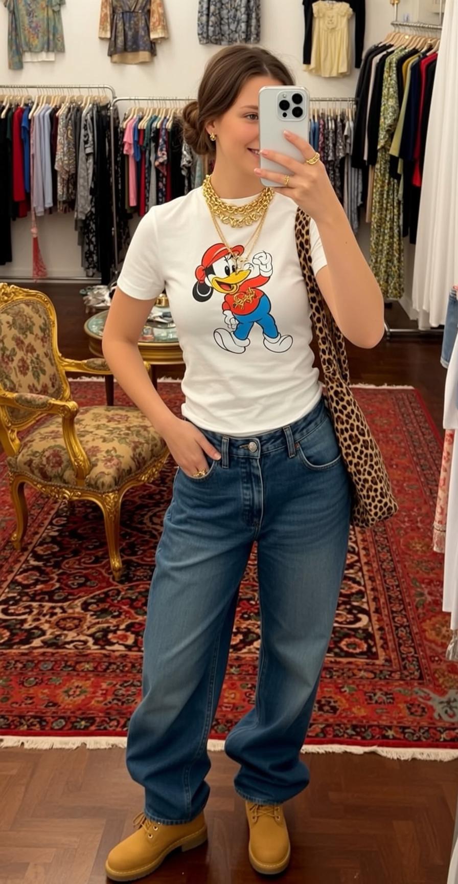Graphic Tee Loose Denim Outfit