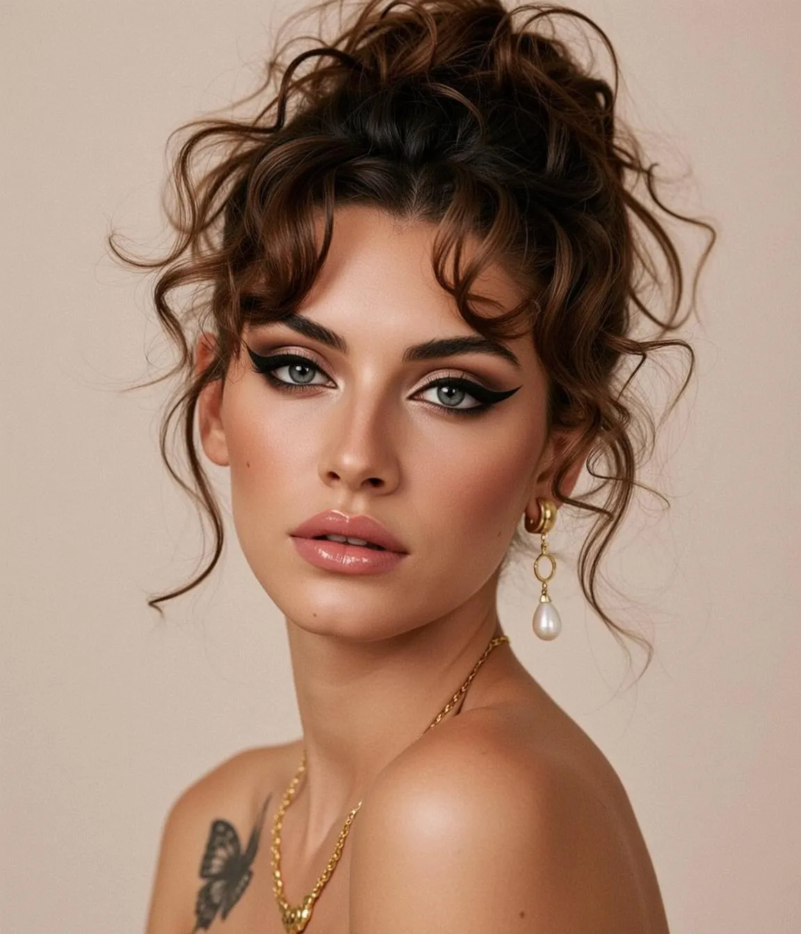 Hair Salon Young Dark Brown Curly Updo