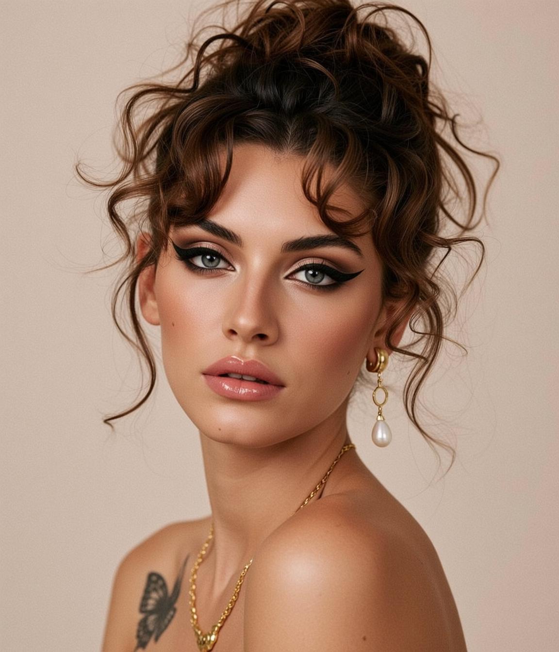 Hair Salon Young Dark Brown Curly Updo