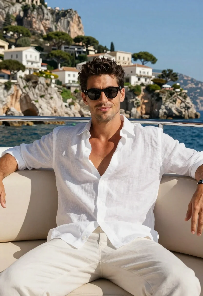 Handsome Man With Short Dark Hair And Tan Complexion Sits