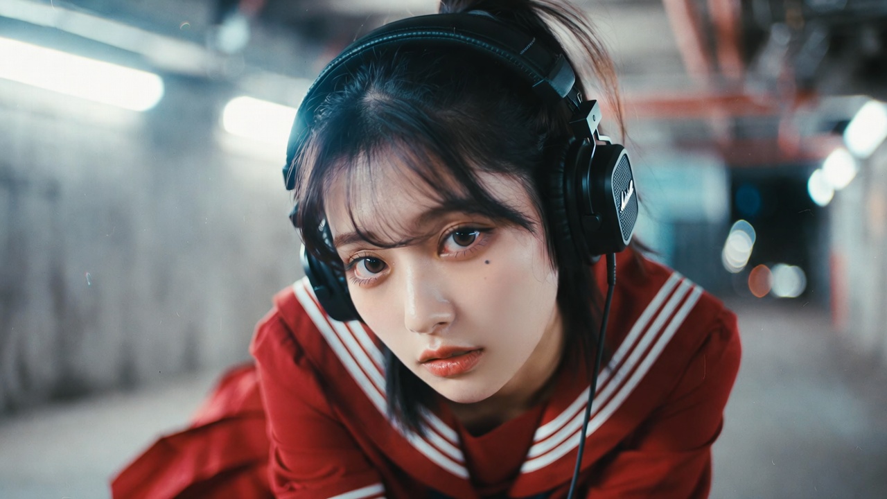 Sailor Uniform Headphones Urban Tunnel Lighting
