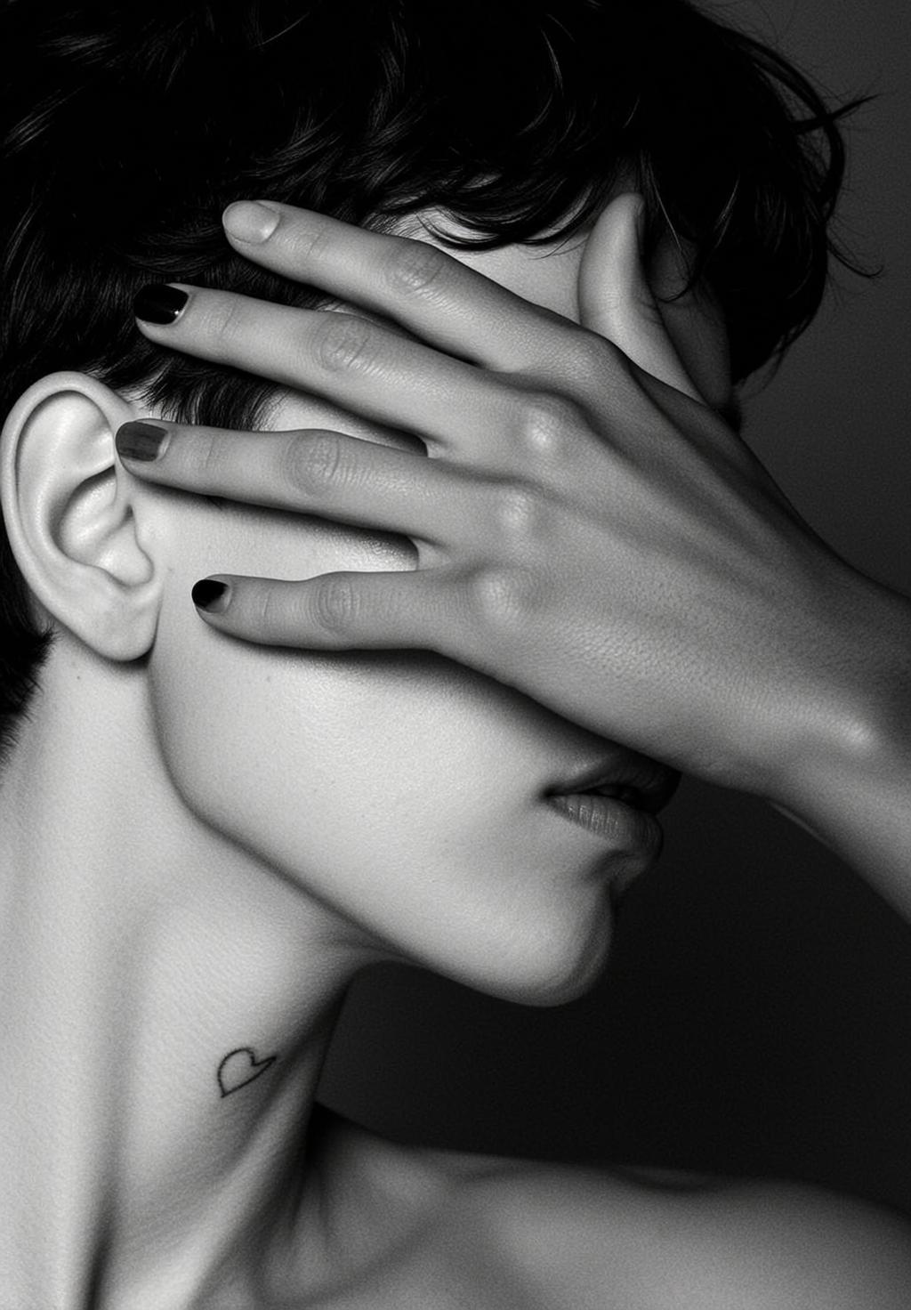 Photorealistic High-contrast Black And White Portrait Shows Person Profile With