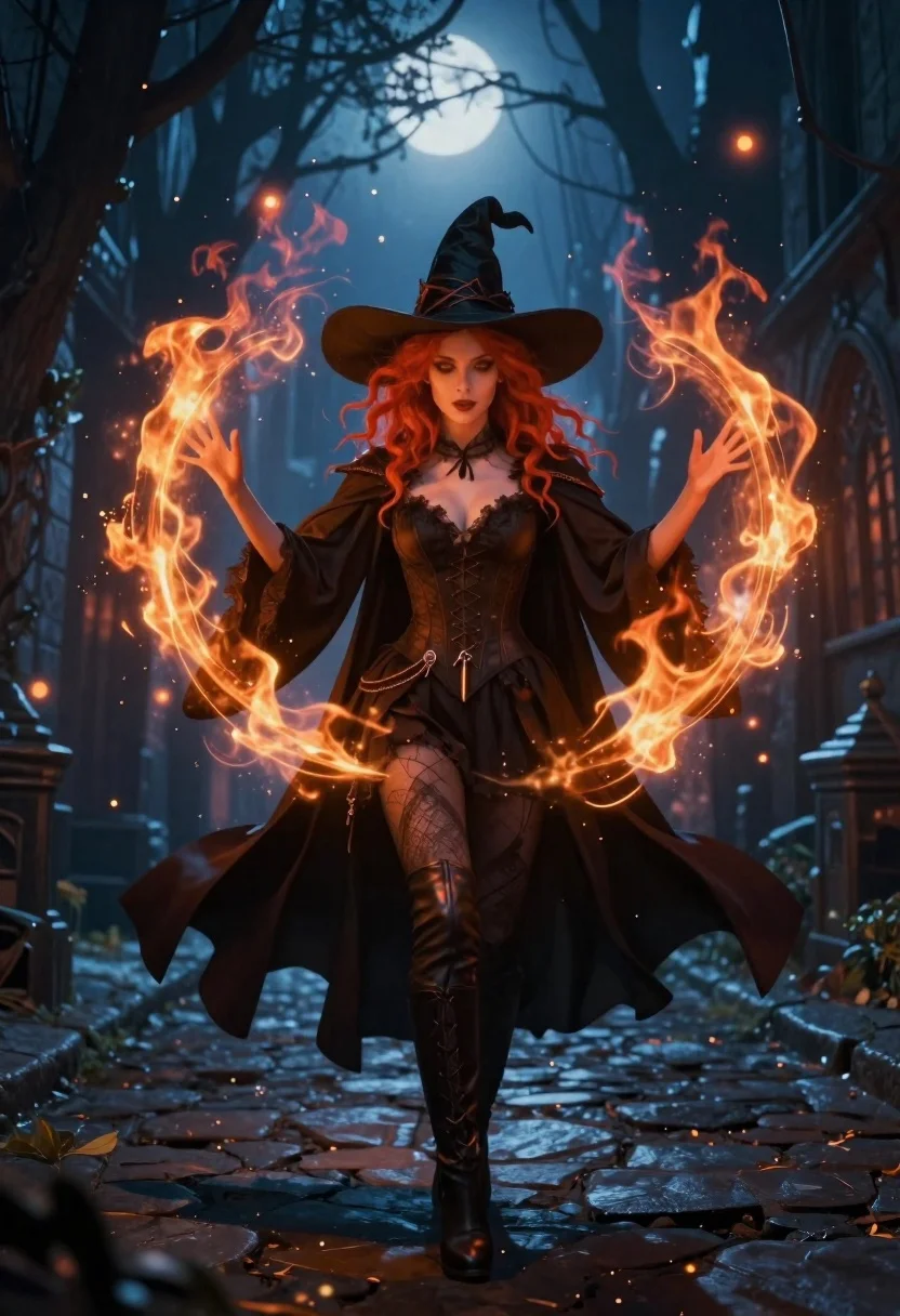 Digital Painting Witch Standing Enchanted Alleyway Night Subject Woman With reference photo