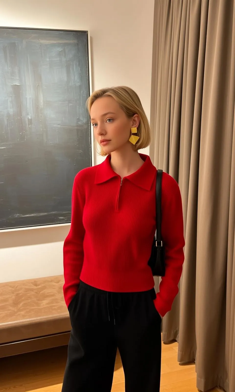 Earrings With Red Knit Shirt