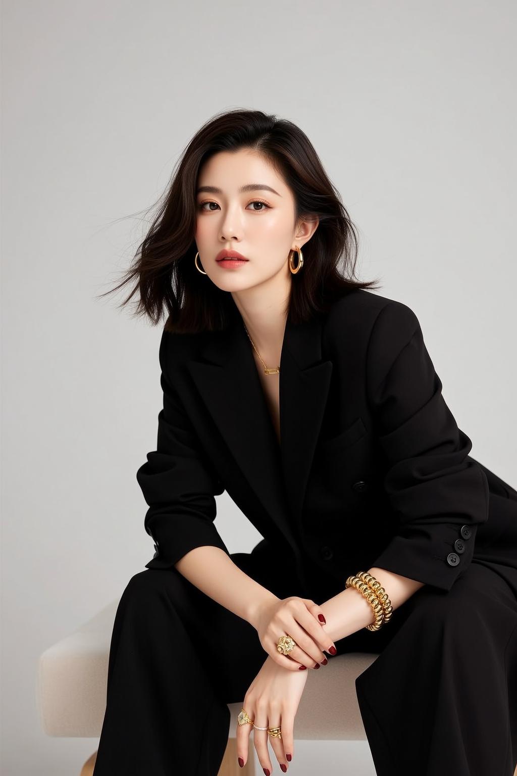 Luxury Young East Asian Dark Brown Wavy