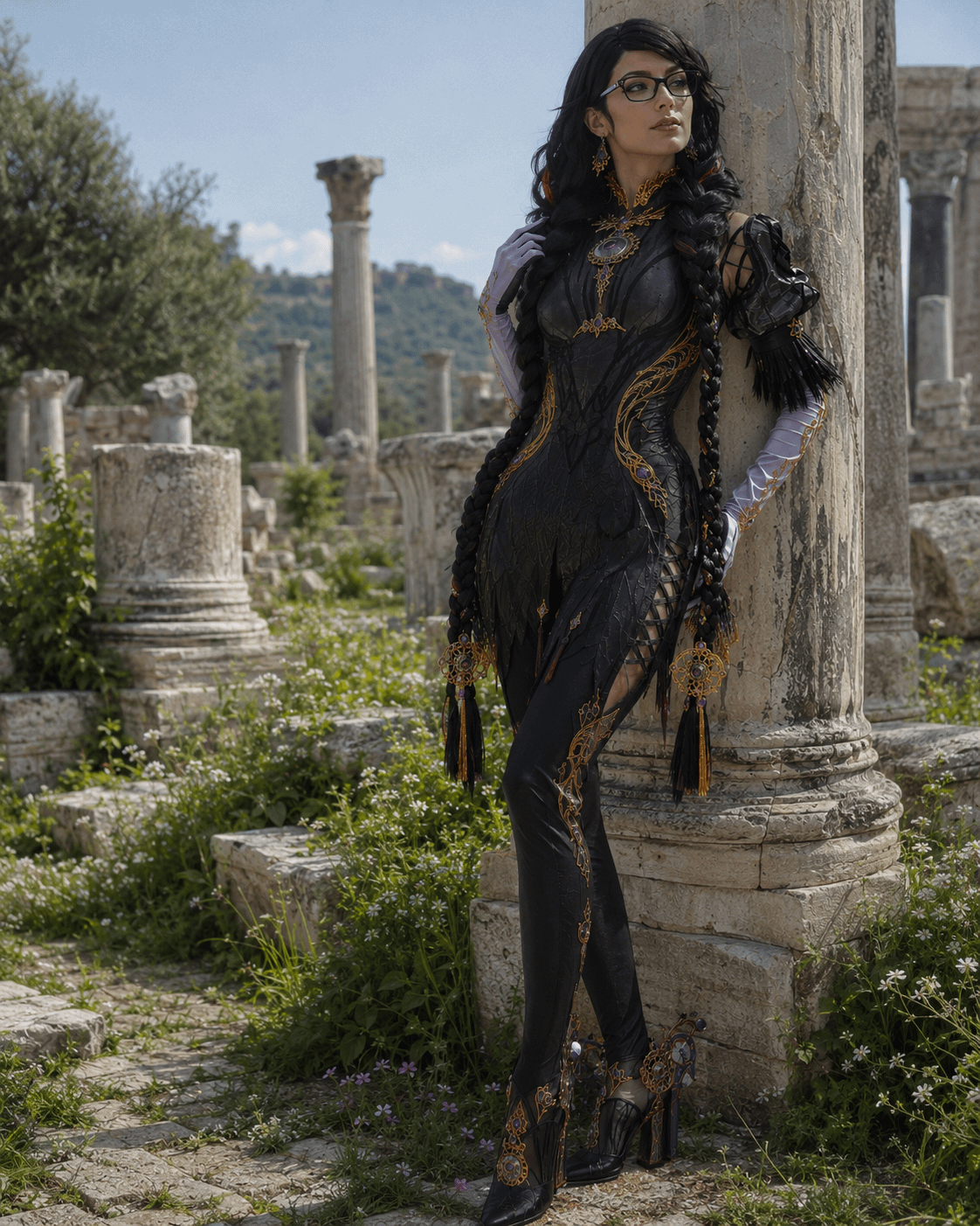 Dark Fantasy Cosplay At Ancient Ruins Bright Lighting