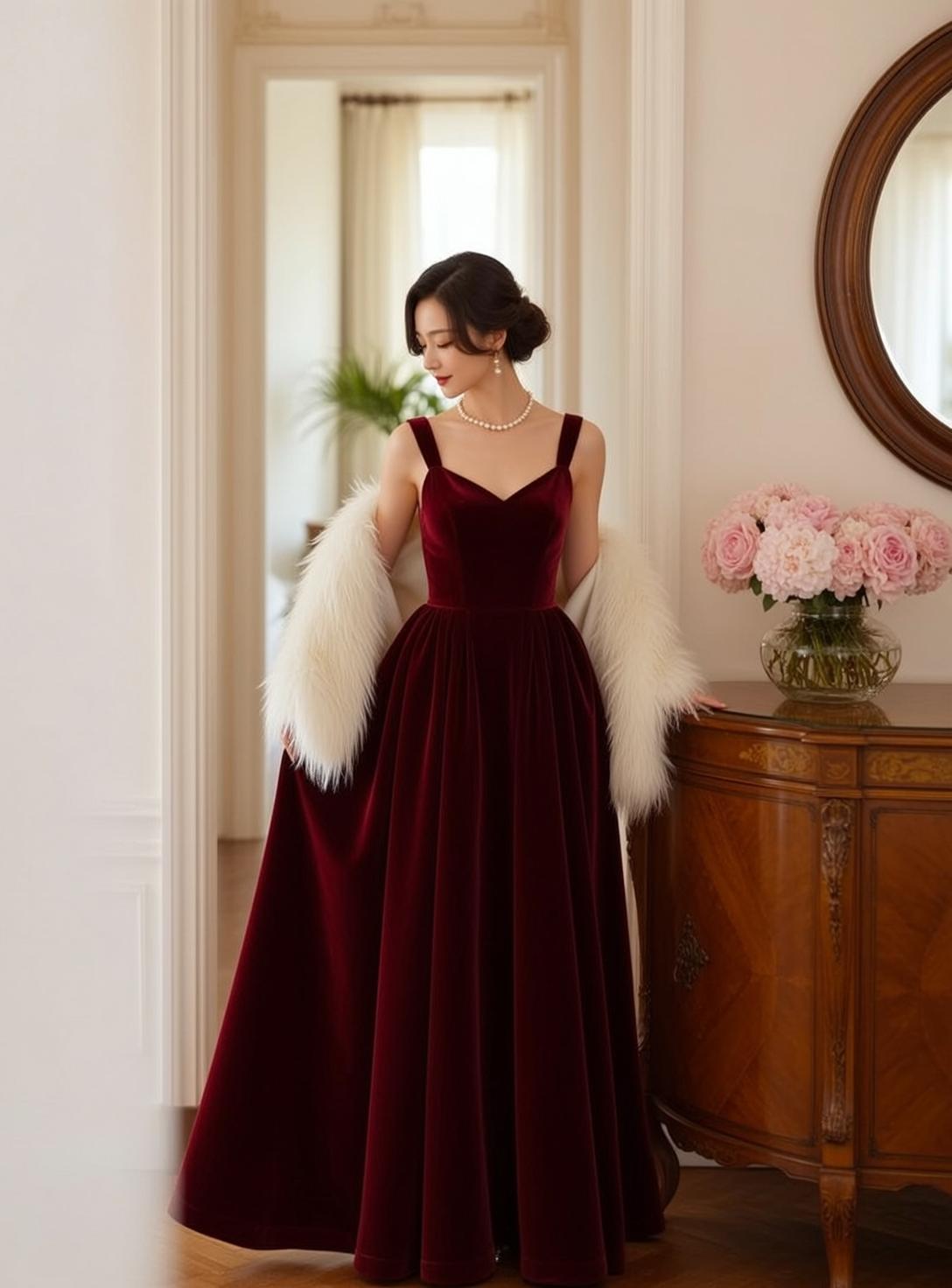 Velvet Gown Fur Stole Elegance